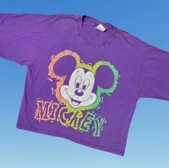 Vintage 1980s Disney Wear Mickey Mouse Tshirt Crop Top Large - Picture 1 of 6